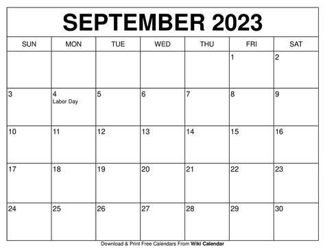 Sept Calendar Printable