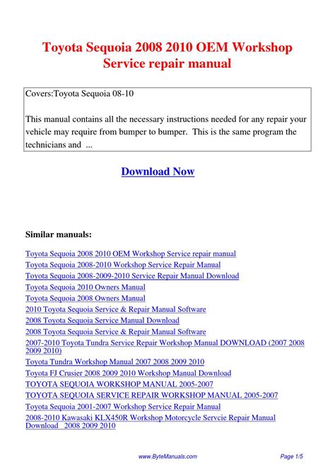 Sequoia 2008 To 2010 Factory Workshop Service Repair Manual