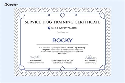 Service Dog Training Certificate Template