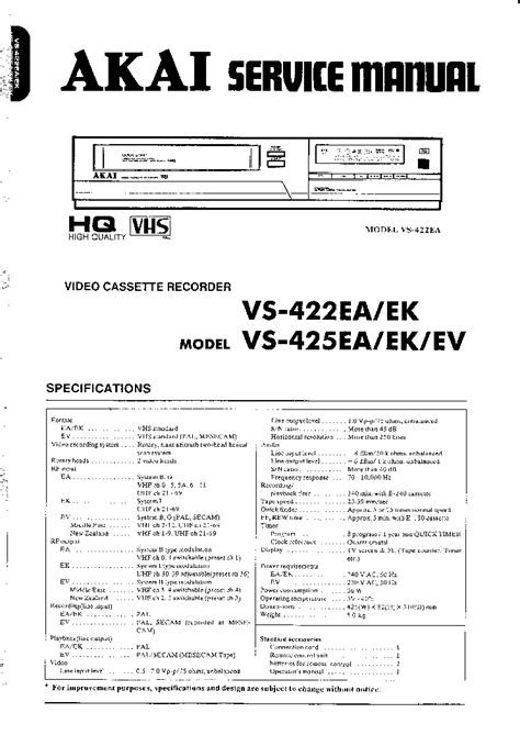 Service Manual Akai Vs 422ea Ek Vs 425 Ea Ek Ev Video Cassette Recorder