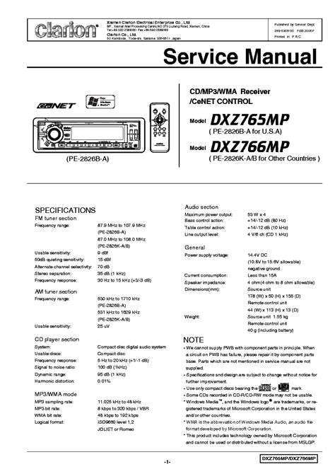 Service Manual Clarion Dxz765mp Dxz766mp Car Stereo Player