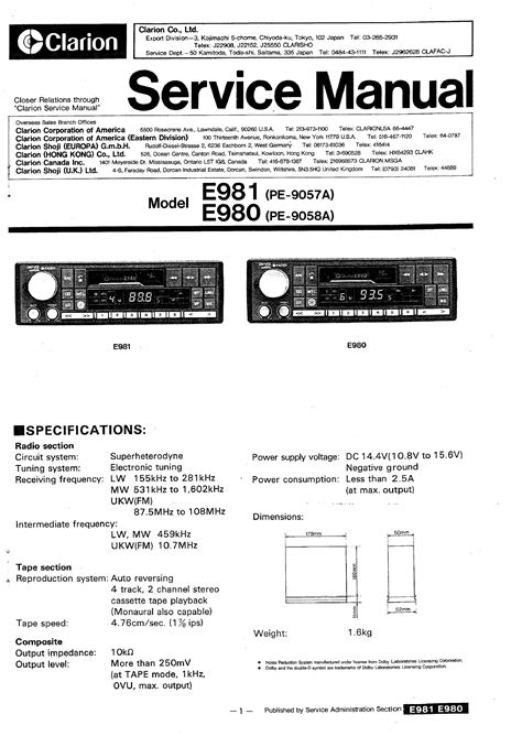 Service Manual Clarion Eh 1128v A 1137v A Audio Control Unit