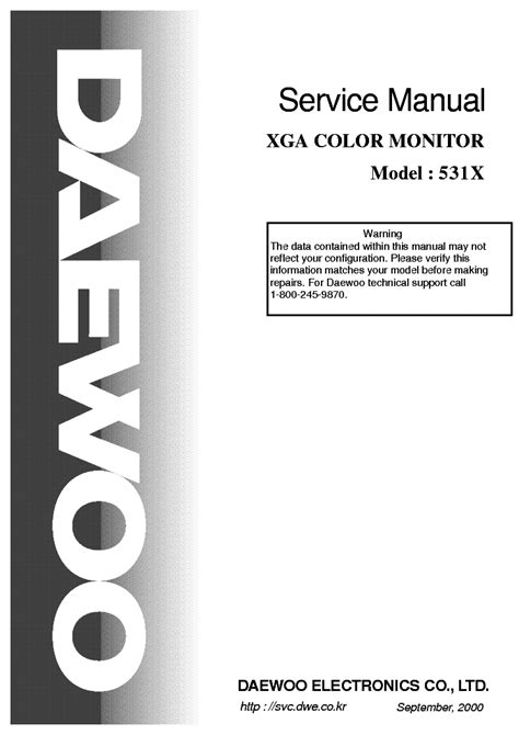 Service Manual Daewoo 531xn Color Monitor