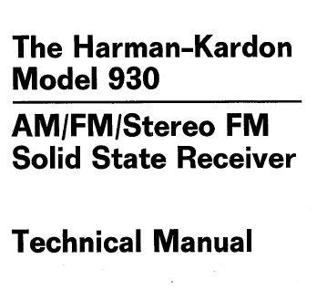 Service Manual Harman Kardon 930 Am Fm Stereo Fm Solid State Receiver