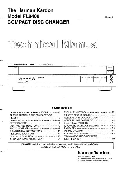 Service Manual Harman Kardon Fl8400 Compact Disc Changer