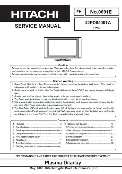 Service Manual Hitachi 42hdm12a Plasma Tv