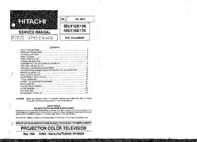 Service Manual Hitachi 50ux18b 19k Projection Color Television