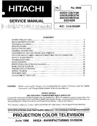 Service Manual Hitachi 51m200a 65m200 Projection Color Tv