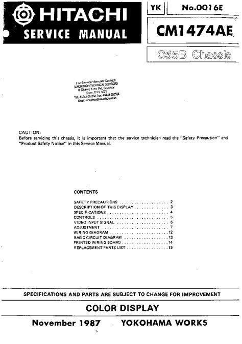 Service Manual Hitachi Cm1474ae Monitor