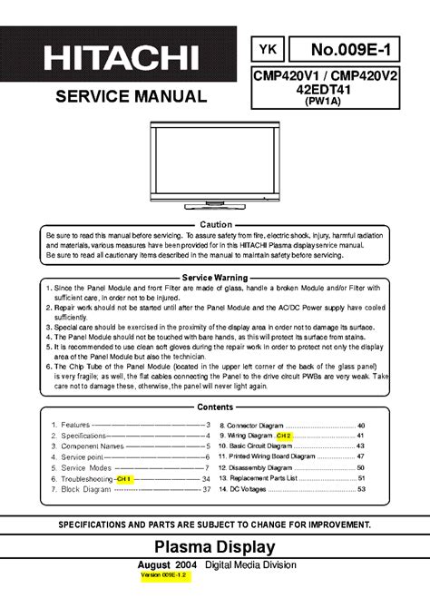 Service Manual Hitachi Cmp420v1 Plasma Display