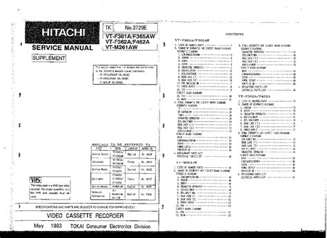 Service Manual Hitachi Vt F361a Vt F365aw Vcr