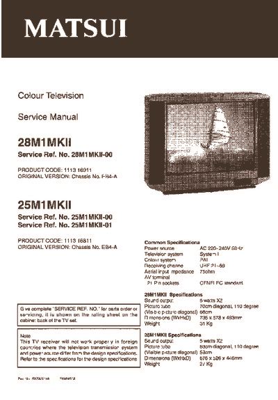 Service Manual Matsui 1091x Colour Television