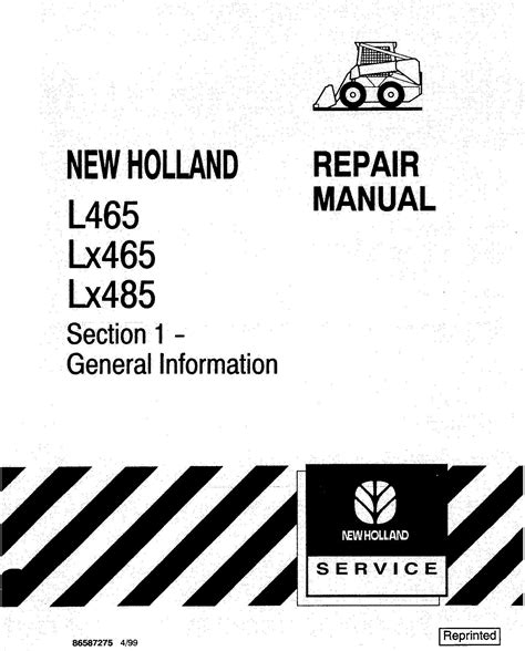 Service Manual New Holland L465 Lx465 Lx485 Skid Steer Loaders