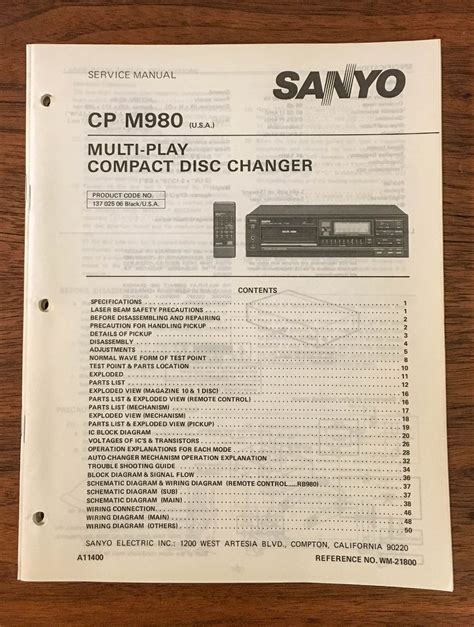 Service Manual Sanyo Cp M980 Disc Changer