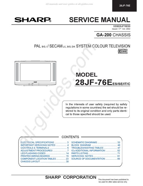 Service Manual Sharp 28jf 74h Colour Television