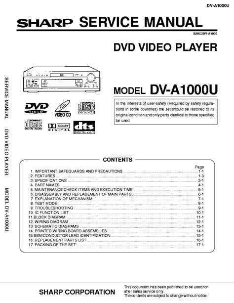 Service Manual Sharp Dv A1000u Dvd Video Player