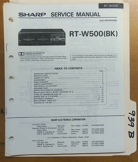 Service Manual Sharp Rt 811u Stereo Tape Recorder Player