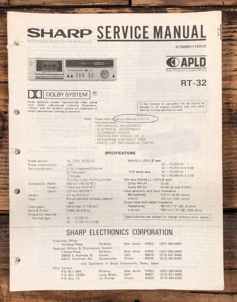 Service Manual Sharp Rt480u Cassette Player