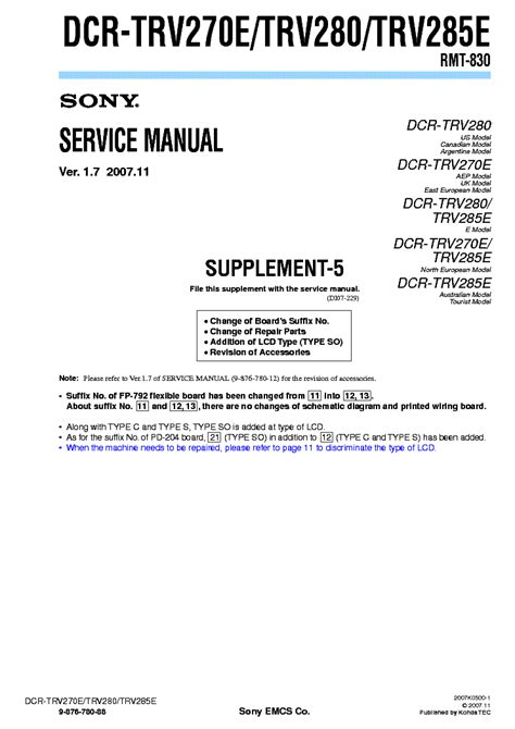 Service Manual Sony Dcr Trv270e Trv280 Trv285e Video Camera Recorder