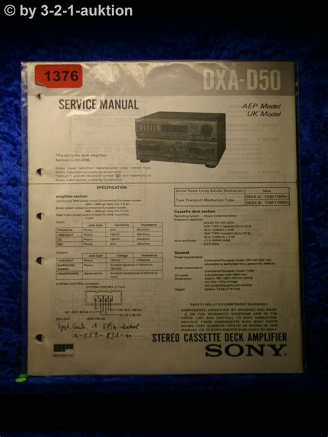 Service Manual Sony Dxa D50 Stereo Cassette Deck Amplifier