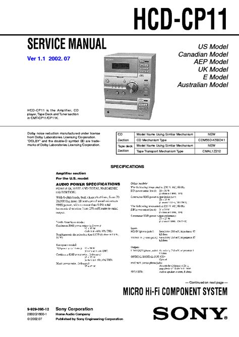 Service Manual Sony Hcd Cp11 Micro Hi Fi Component System