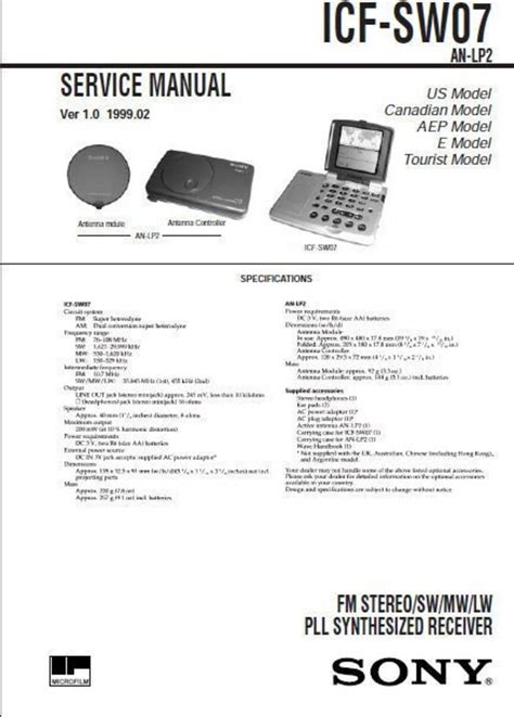 Service Manual Sony Icf Sw07 Synthesized Receiver