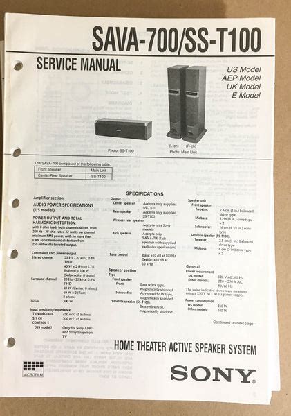 Service Manual Sony Sava 700 Sava Ss T100 Home Theater Active Speaker System