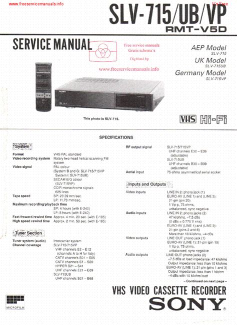 Service Manual Sony Slv715 Video Cassette Recorder