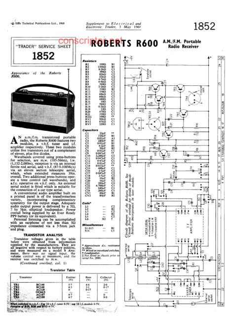 Service Sheet Repair Manual Roberts R600 Transistor Portable