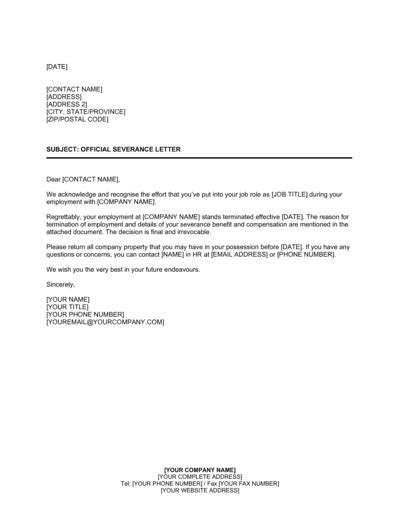 Severance Letter Template