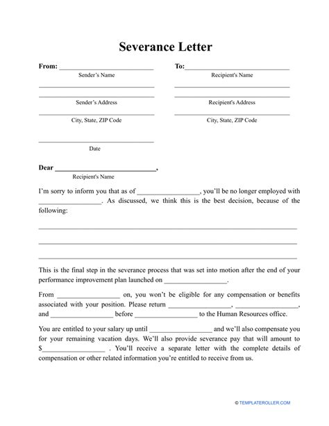 Severance Package Letter Template