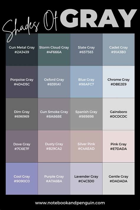 Shades Of Grey Color Chart