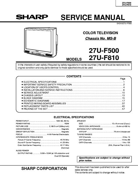 Sharp 27u F500 27u F810 Tv Service Manual Download