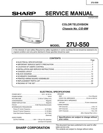 Sharp 27u S50 Tv Service Manual Download