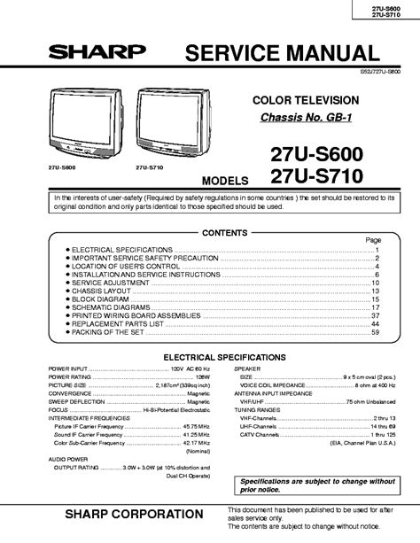 Sharp 27u S600 27u S710 Tv Service Manual Download