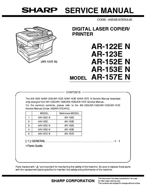 Sharp Ar 122 Ar 123 Ar 152 Ar 153 Ar 157 Service Manual