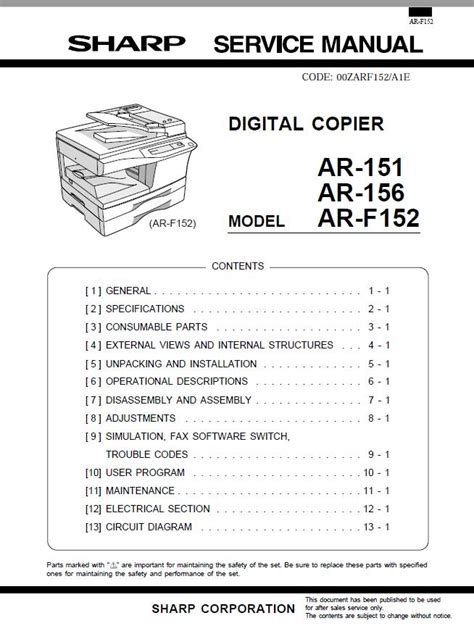 Sharp Ar 151 Ar 156 Ar F152 Copier Service Manual