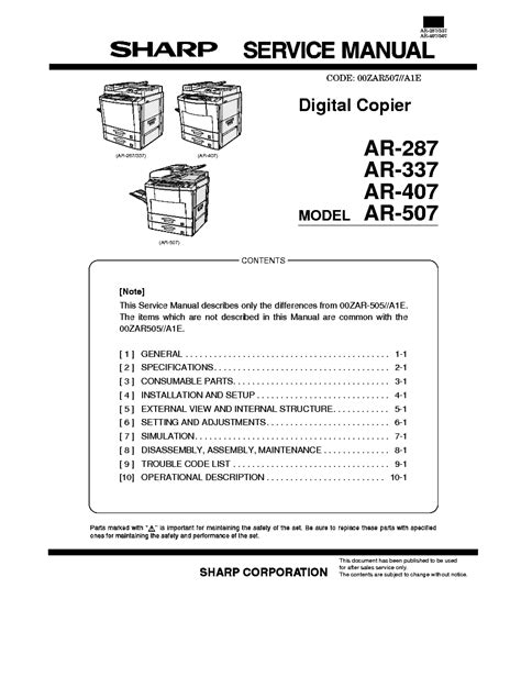 Sharp Ar 407 Digital Copier Repair Manual