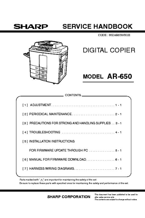 Sharp Ar 650 Digital Copier Service Manual