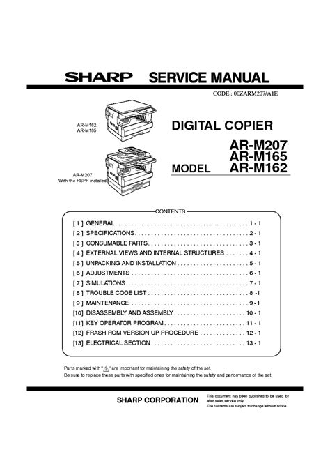 Sharp Ar M165 M162 Service Manual Technical Documentation