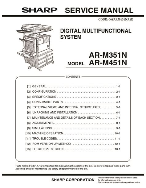 Sharp Ar M351n M451n Service Manual Parts List Catalog