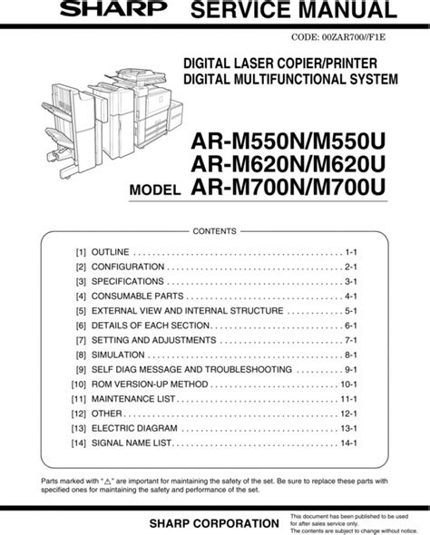 Sharp Ar M550n M550u Ar M620n M620u Parts Servicemanual