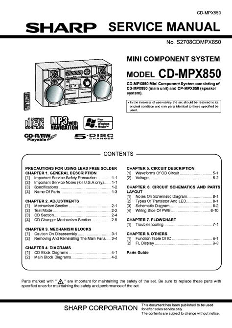 Sharp Cd Mpx850 Mini Component System Service Manual