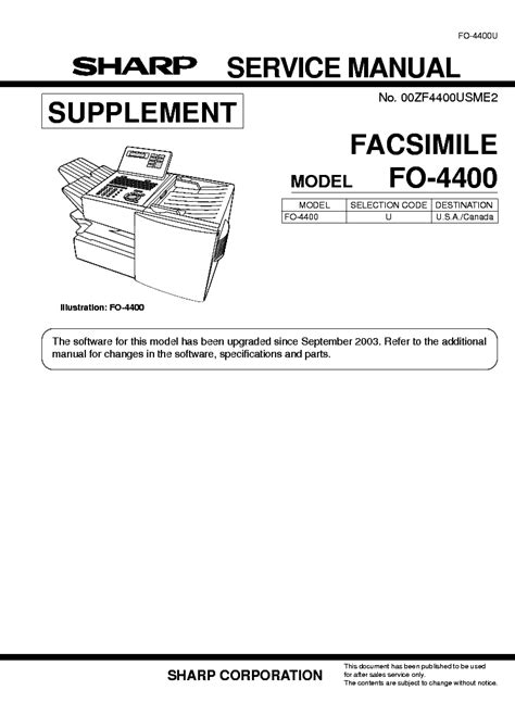 Sharp Facsimile Fo 4400 Service Repair Manual