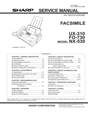 Sharp Facsimile Ux 310 Fo 730 Nx 530 Service Repair Manual