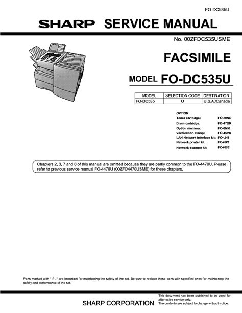 Sharp Fo Dc535u Service Manual Parts Guide