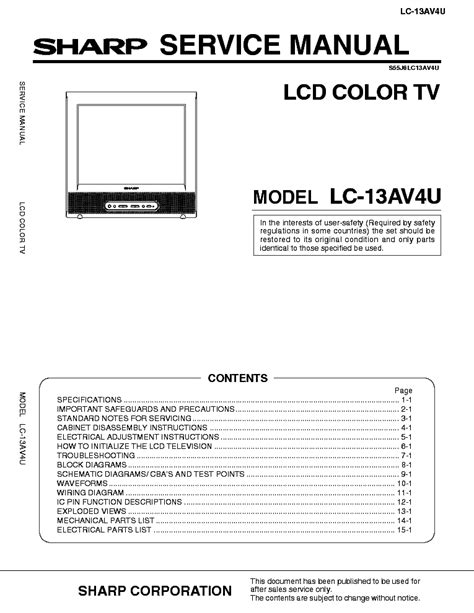 Sharp Lc 13av4u Lcd Tv Service Manual Download