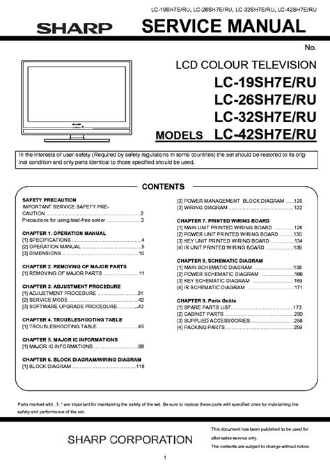 Sharp Lc 19sh7e 26sh7e 32sh7e 42sh7e Service Manual Repair Guide