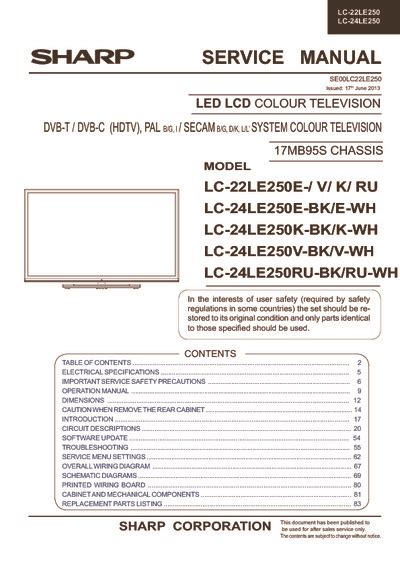 Sharp Lc 22le250e Lc 24le250ru Led Tv Service Manual