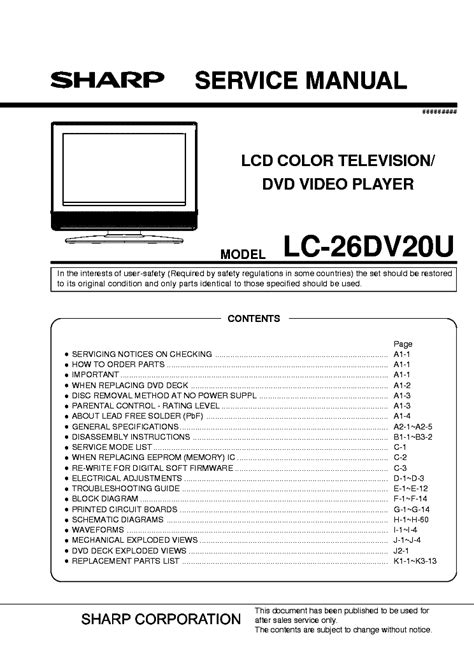 Sharp Lc 26dv20u Service Manual Repair Guide